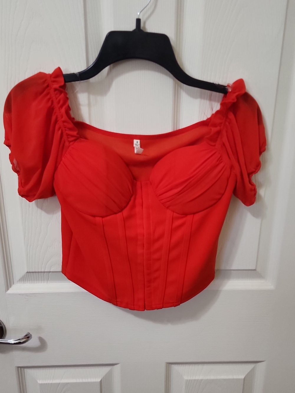 Bluebelle Red Puff-Sleeve Corset Crop Top